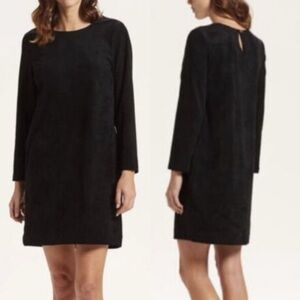 Marie Oliver Lexi Black Vegan Suede Shift Dress Long Sleeve Pockets Size Small